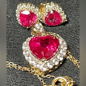 Valentine’s 18k GP Ruby heart necklace and earrings